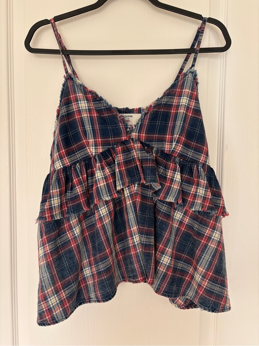 Women’s Navy Red Plaid Ruffle Cami Top